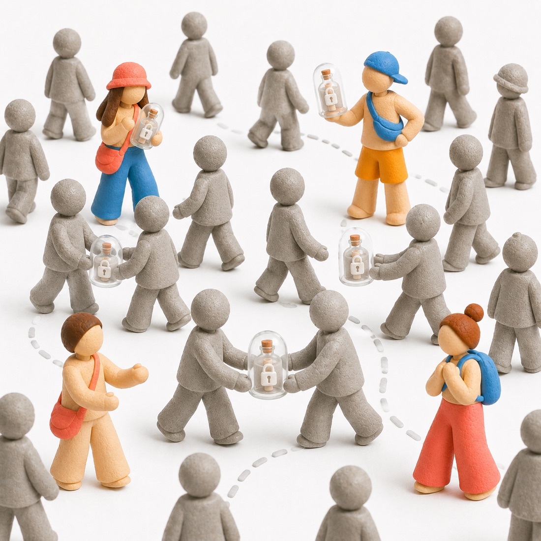 Friends finding each other in a crowd